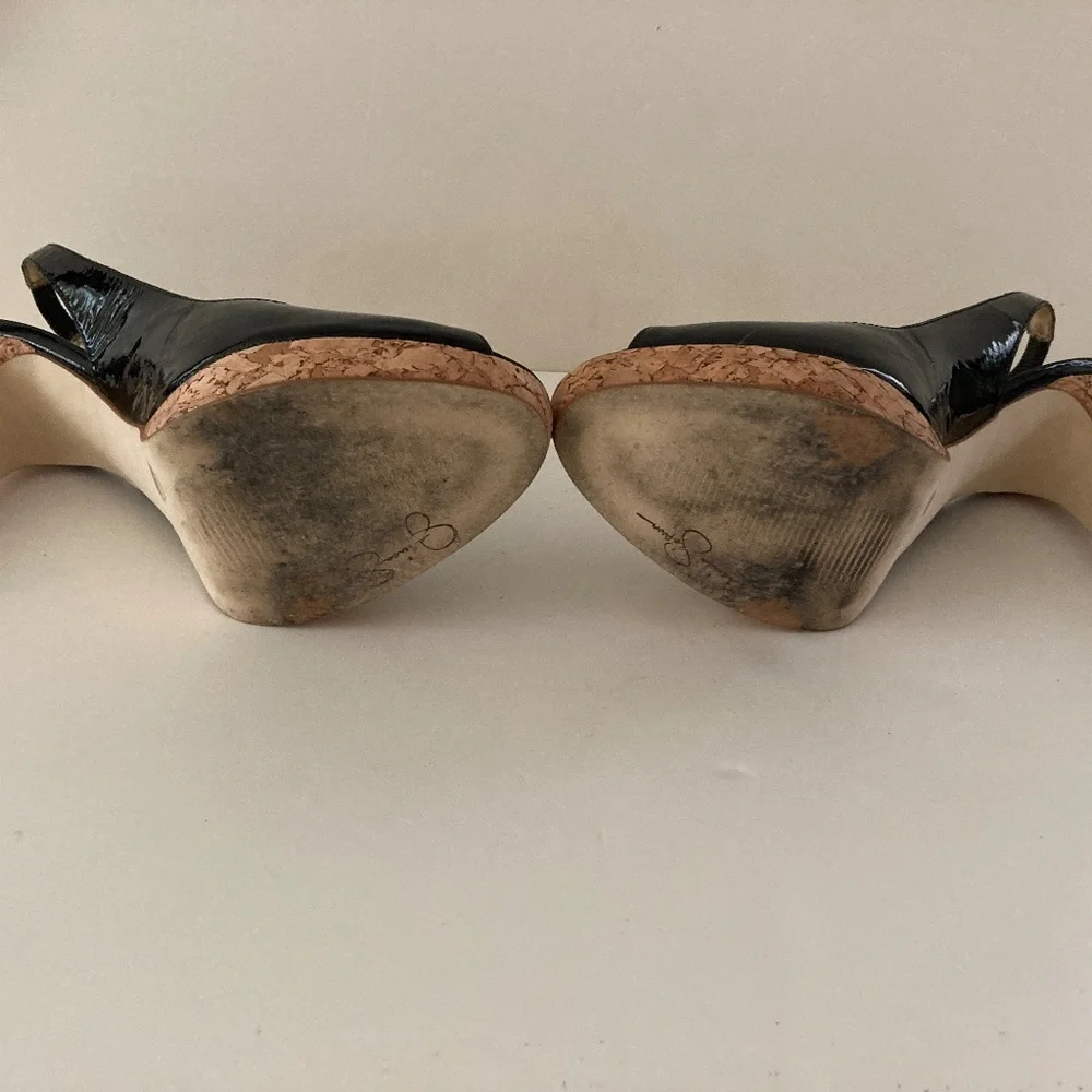 Jessica Simpson Black Patent Leather Slingback Heels/7 1/2B/EXCELLENT CONDITION!